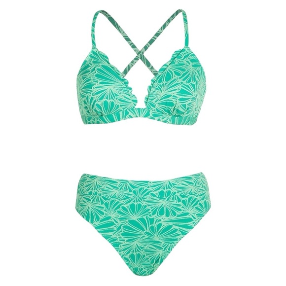 NEW Cupshe Scallop V-Neck High Waisted Bikini in Mint Green Size XS - Picture 2 of 9